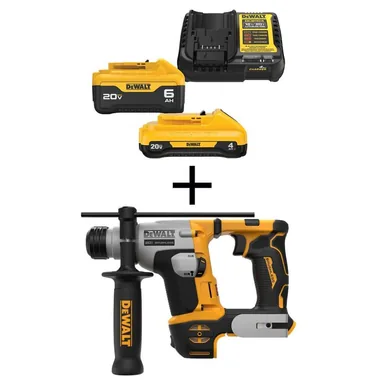 DeWalt DCH172BWCB2460C, bundle: ATOMIC 20V MAX Cordless Brushless Ultra-Compact 5/8 in. SDS + Hammer Drill with 6.0 Ah and 4.0 Ah Starter Kit