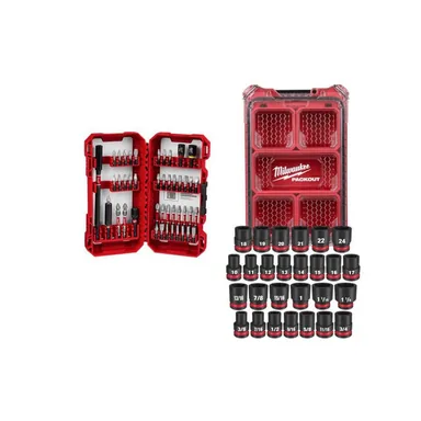 Milwaukee 48-32-4023-49-66-6804, bundle: SHOCKWAVE Impact Duty Alloy Steel Screw Driver Bit Set (45-Piece) & 1/2 in. Metric & SAE Impact Socket Set (27-PC)