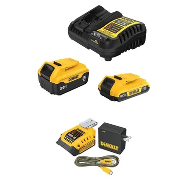 DeWalt DCB225-2CWB094K, bundle: 20V MAX Lithium-Ion Battery Kit with 5.0 Ah and 2.0 Ah Batteries and Charger and 20V MAX Charger and USBC Adaptor Kit
