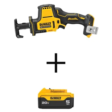 DeWalt DCS369BWDCB205, bundle: ATOMIC 20V MAX Cordless Brushless Compact Reciprocating Saw and (1) 20V MAX Premium Lithium-Ion 5.0Ah Battery