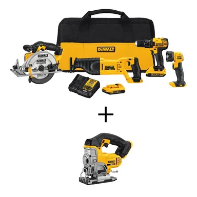 DeWalt DCK423D2W331, bundle: 20V MAX Lithium-Ion Cordless 4 Tool Combo Kit, 20V MAX Cordless Jig Saw, (2) 20V 2.0Ah Batteries, and Charger