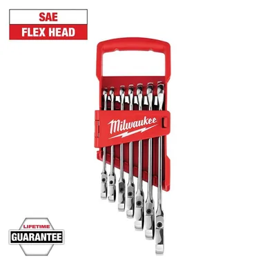 Milwaukee 48-22-9429, unpowered: 144-Position Flex-Head Ratcheting Combination Wrench Set SAE (7-Piece)