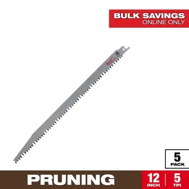Milwaukee 48-00-1303, accessory: 12 in. 5 TPI Pruning SAWZALL Reciprocating Saw Blades (5-Pack)