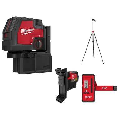 Milwaukee 3522-21-48-35-1313-48-35-1411-48-35-1211, bundle: USB Rechargeable Green Cross Line & Plumb Points Laser W/Track Clip W/Adjustable Laser Tripod & 165 ft. Laser Detector