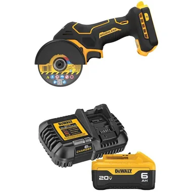 DeWalt DCS438BWDCB206C, bundle: 20V XR Lithium-Ion Cordless 3 in. Cut-Off Tool with 6.0 Ah Battery Pack and Charger Kit