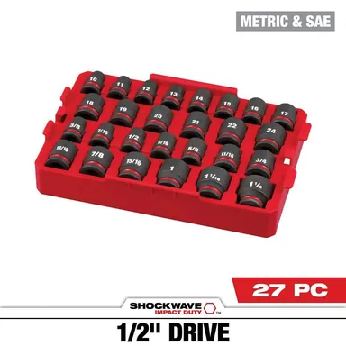 Milwaukee 49-66-6819, accessory: SHOCKWAVE Impact-Duty 1/2 in. Drive Metric and SAE Standard Impact Socket Set (27-Piece)