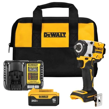 DeWalt DCF921P1, kit: ATOMIC 20V MAX Lithium-Ion Brushless Cordless 1/2 in. Variable Speed Impact Wrench Kit with 5 Ah Battery and Charger