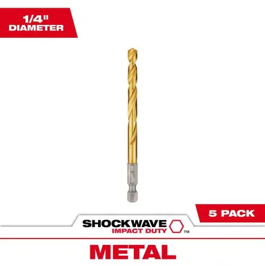 Milwaukee 48-89-4663, accessory: SHOCKWAVE 1/4 in. Titanium Twist Drill Bit (5-Pack)