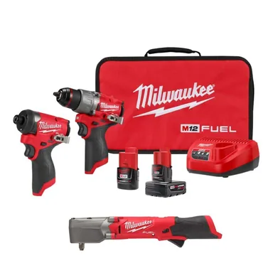 Milwaukee 3497-22-2564-20, bundle: M12 FUEL 12-Volt Li-Ion Brushless Cordless Hammer Drill/Impact Combo Kit (2-Tool) with Right Angle Impact Wrench