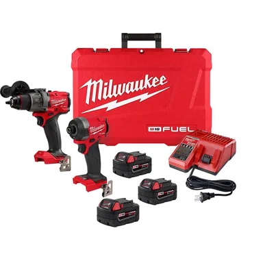Milwaukee 3697-22-48-11-1850, bundle: M18 FUEL 18- V Lithium-Ion Brushless Cordless Hammer Drill and Impact Driver Combo Kit (2-Tool) with (3) 5.0Ah Batteries (photograph from the Home Depot listing)
