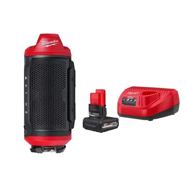 Milwaukee 2955-20-48-59-2450B, bundle: M12 12-Volt Lithium-Ion Cordless Bluetooth Jobsite Speaker with HIGH OUTPUT XC5. 0 Starter Kit