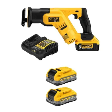 DeWalt DCS387P1WP320-2, bundle: 20-Volt Max Lithium-Ion Cordless Compact Reciprocating Saw Kit w/ 5Ah Battery, (2) Powerstack 3.5 Ah Batteries, Charger