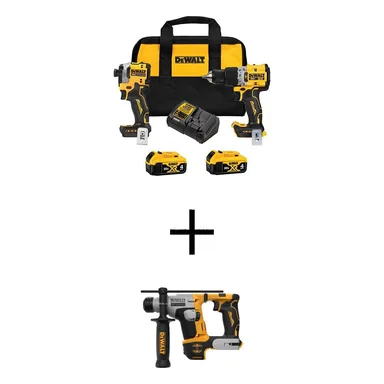 DeWalt DCK2050M2WH172B, bundle: 20V MAX XR Hammer Drill and ATOMIC Impact Driver 2 Tool Cordless Combo Kit and SDS Plus Hammer Drill w/(2) 4Ah Batteries