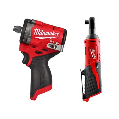 Milwaukee 2563-20-2457-20, bundle: M12 FUEL 12V Lithium-Ion Brushless Cordless Stubby 1/2 in. Impact Wrench with M12 3/8 in. Ratchet (Tool-Only)