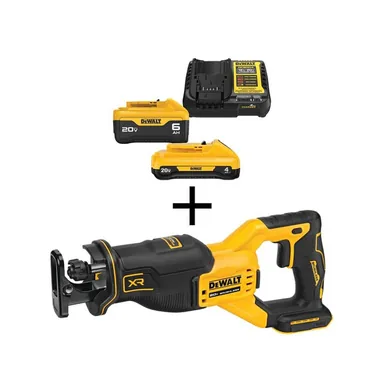 DeWalt DCS382BWCB2460C, bundle: 20V MAX XR Cordless Brushless Reciprocating Saw with 6.0 Ah and 4.0 Ah Starter Kit