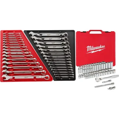 Milwaukee 48-22-9515-48-22-9415-48-22-9008, bundle: Combination SAE and Metric Wrench Set with 3/8 in. Drive SAE/Metric Ratchet and Socket Mechanics Tool Set (86-Piece)