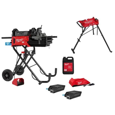 Milwaukee MXF512-2XC-48-22-8690, bundle: MX FUEL Lithium-Ion Cordless 1/2 in. - 2 in. Pipe Threading Machine Kit and 1/8 in. - 6 in. Tripod Chain Vise Stand
