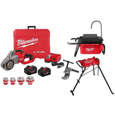 Milwaukee 2874-22HD-3874-20-48-22-8690, bundle: M18 Fuel One-Key Cordless Brushless Pipe Threader Kit with Tripod Chain Vise Stand and M18 Pipe Threading Oiler (3-tool)