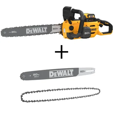 DeWalt DCCS677Z1W20620, bundle: Flexvolt 60V MAX 20in Brushless Cordless Chainsaw and Case Kit with 5.0 Ah Battery, Charger, Extra 20 in. Bar and Chain