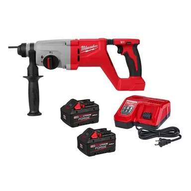 Milwaukee 2613-20-48-59-1881F, bundle: M18 18V Lithium-Ion Brushless Cordless 1 in. SDS-Plus D-Handle Rotary Hammer w/ (2) FORGE 8.0 Ah Batteries & Charger