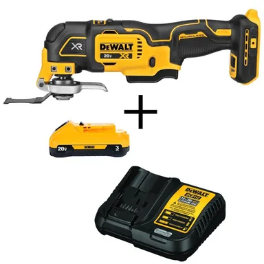 DeWalt DCS356BW230C, bundle: 20V MAX XR Cordless Brushless 3-Speed Oscillating Multi Tool, (1) 20V Compact 3.0Ah Battery, and 12V-20V MAX Charger