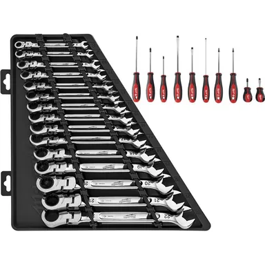 Milwaukee 48-22-9513-48-22-2710, bundle: 144-Position Flex-Head Ratcheting Combination Wrench Set Metric with Screwdriver Set (25-Piece)