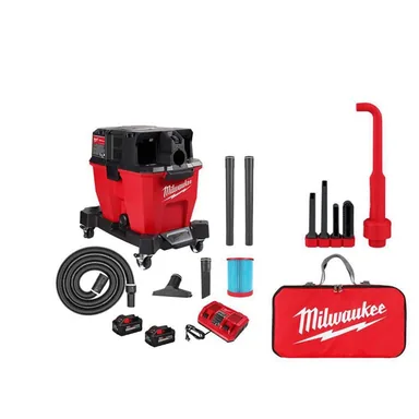 Milwaukee 0920-22HD-49-90-2026-49-90-2019, bundle: M18 FUEL 9 Gal. Cordless Dual-Battery Wet/Dry Shop Vacuum Kit w/AIR-TIP 1-1/4 in. - 2-1/2 in. Right Angle Tool and Bag