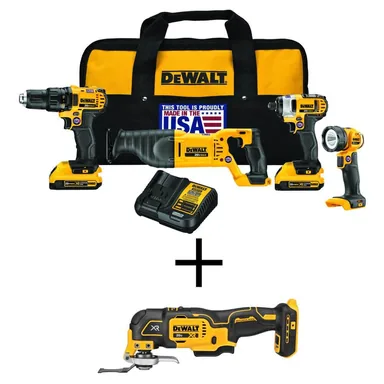 DeWalt DCK420D2W356, bundle: 20V MAX Cordless 4 Tool Combo Kit, Brushless Oscillating Tool, and (2) 20V 2.0Ah Batteries