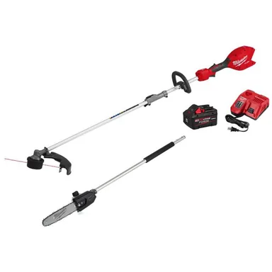 Milwaukee 3016-21ST-49-16-2720, bundle: M18 FUEL 18V 16 in. Brushless Cordless Battery Powered QUIK-LOK String Trimmer 8.0 Ah FORGE Kit w/ Pole Saw Attachment