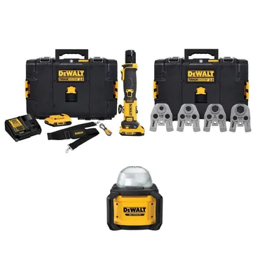 DeWalt DCE210D2KWCL074, bundle: 20V MAX Lithium-Ion Cordless Compact Press Tool Kit, Cordless Work Light w/ (2)2Ah Batteries, Charger and (4) Press Jaws