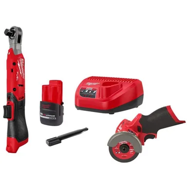Milwaukee 3054-21-2522-20, bundle: M12 12V Lithium-Ion 1/2 in. Cordless Ratchet Kit with Battery, Charger, and M12 FUEL 12V 3 in. Cut Off Saw