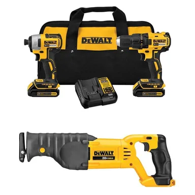 DeWalt DCK277D2WCS380B, bundle: 20V MAX Lithium-Ion Cordless 2-Tool Combo Kit and 20V MAX Reciprocating Saw with (2) 2 Ah Batteries, Charger and Kitbag
