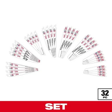 Milwaukee 49-22-1132, accessory: SAWZALL Nail-Embedded Wood and Metal Cutting Bi-Metal Reciprocating Saw Blade Set (32-Piece)
