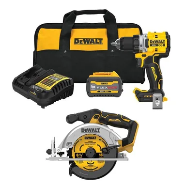 DeWalt DCD801T1WCS565B, bundle: 20V MAX XR Lithium-Ion Brushless Cordless 1/2 in. Drill/Driver and 6-1/2 in. Circ Saw w/ 6 Ah FLEXVOLT Battery & Charger