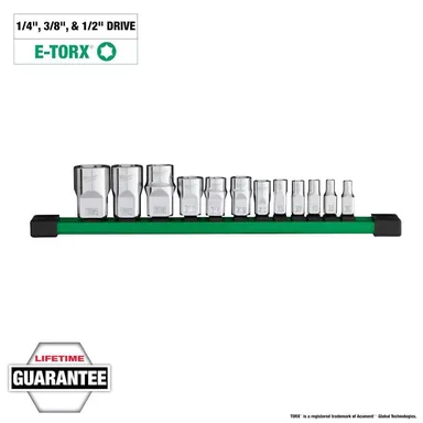 Milwaukee 48-22-9570, unpowered: 1/4 in., 3/8 in., and 1/2 in. Drive External Torx Socket Set (12-Piece)