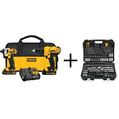 DeWalt DCK240C2DWMT75000, bundle: 20V MAX Lithium-Ion Cordless Combo Kit (2 Piece), Mechanics Tool Set (200 Piece), (2) 20V 1.3Ah Batteries, and Charger