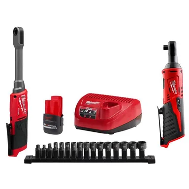 Milwaukee 3050-21-2457-20, bundle: M12 FUEL INSIDER 12V Lithium-Ion Brushless 1/4-3/8 in. Extended Reach Box Cordless Ratchet Kit w/ Battery & 3/8 Ratchet