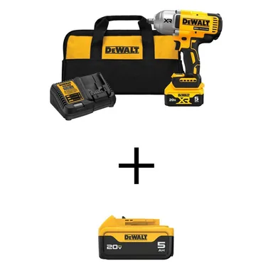 DeWalt DCF900P1WDCB205, bundle: 20V MAX Lithium-Ion Cordless 1/2 in. Impact Wrench Kit with 20V MAX Premium Lithium-Ion 5.0Ah Battery-Pack