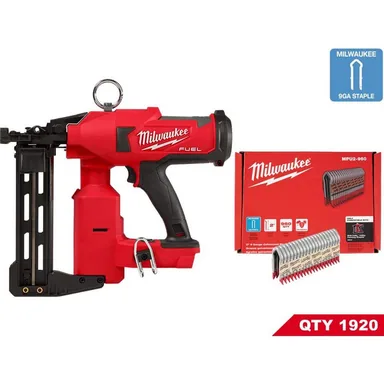 Milwaukee 2843-20-MPU2-960X2, bundle: M18 FUEL 18-Volt Brushless Cordless Utility Fencing Stapler w/2 in. 9-Gauge Galvanized Staples 960 per Box (2-Pack)