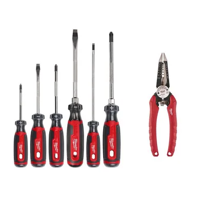 Milwaukee MT200-6-48-22-3079, bundle: Screwdriver Set with Cushion Grip with 7.75 in. Combination Electricians 6-in-1 Wire Strippers Pliers (7-Piece)