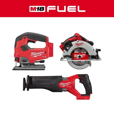 Milwaukee 2821-20-2631-20-2737-20, bundle: M18 FUEL GEN-2 18V Lithium-Ion Brushless Cordless Reciprocating Saw w/7-1/4 in Circular Saw & Jig Saw (3-Tool)
