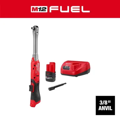 Milwaukee 3059-21, kit: M12 FUEL 12V Lithium Ion Brushless 3/8 in. Drive Extended Reach Cordless Ratchet Kit (photograph from the Home Depot listing)