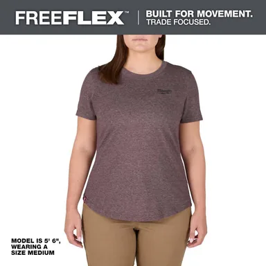 Milwaukee F452P-S, unpowered: Women's Small Purple FREEFLEX Short Sleeve Hybrid Work T-Shirt (photograph from the Home Depot listing)