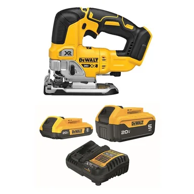 DeWalt DCS334BWB225-2C, bundle: 20-Volt MAX XR Lithium-Ion Cordless Brushless Jigsaw with 20-Volt MAX 5.0 Ah and 2.0 Ah Battery Packs and Charger