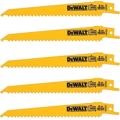DeWalt DW4802, accessory: 6 in. 6 TPI Taper Back Bi-Metal Reciprocating Saw Blade (5-Pack)