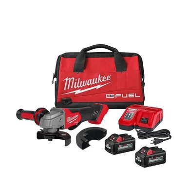 Milwaukee 2880-22, kit: M18 FUEL 18V Lithium-Ion Brushless Cordless 4-1/2 in./5 in. Grinder, Paddle Switch Kit with Two 6.0 Ah Batteries (photograph from the Home Depot listing)