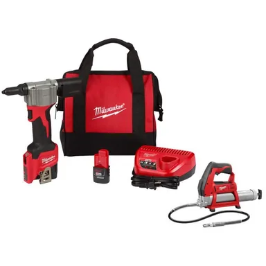 Milwaukee 2550-22-2446-20, bundle: M12 12-Volt Lithium-Ion Cordless Rivet Tool Kit W/M12 Grease Gun
