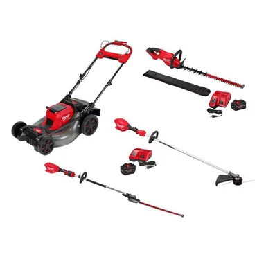 Milwaukee 2823-20-3046-21HD-3034-21-3012-20, bundle: M18 FUEL Brushless Cordless 21 in Dual Battery Self-Propelled Mower w/ String Trimmer, Hedge Trimmer, Pole Hedge Trimmer