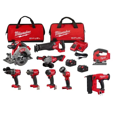 Milwaukee 3697-27-2746-20-2737-20, bundle: M18 FUEL 18V Lithium-Ion Brushless Cordless Combo Kit with 18-Gauge Brad Nailer & Jig Saw (9-Tool)