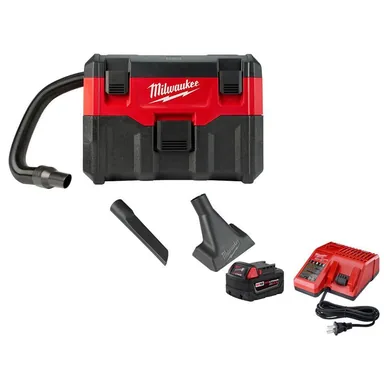 Milwaukee 0880-20-48-59-1850, bundle: M18 18-Volt 2 Gal. Lithium-Ion Cordless Wet/Dry Vacuum with M18 XC 5.0 Ah Starter Kit